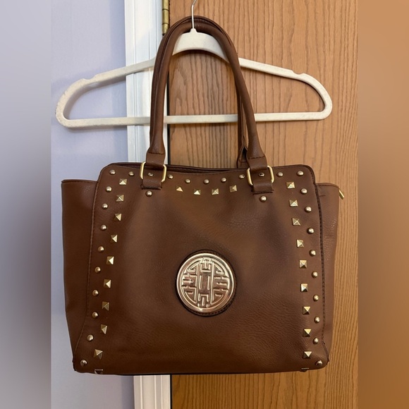 Dasein Handbags - Dasein Coffee Brown Studded Faux Leather Tote